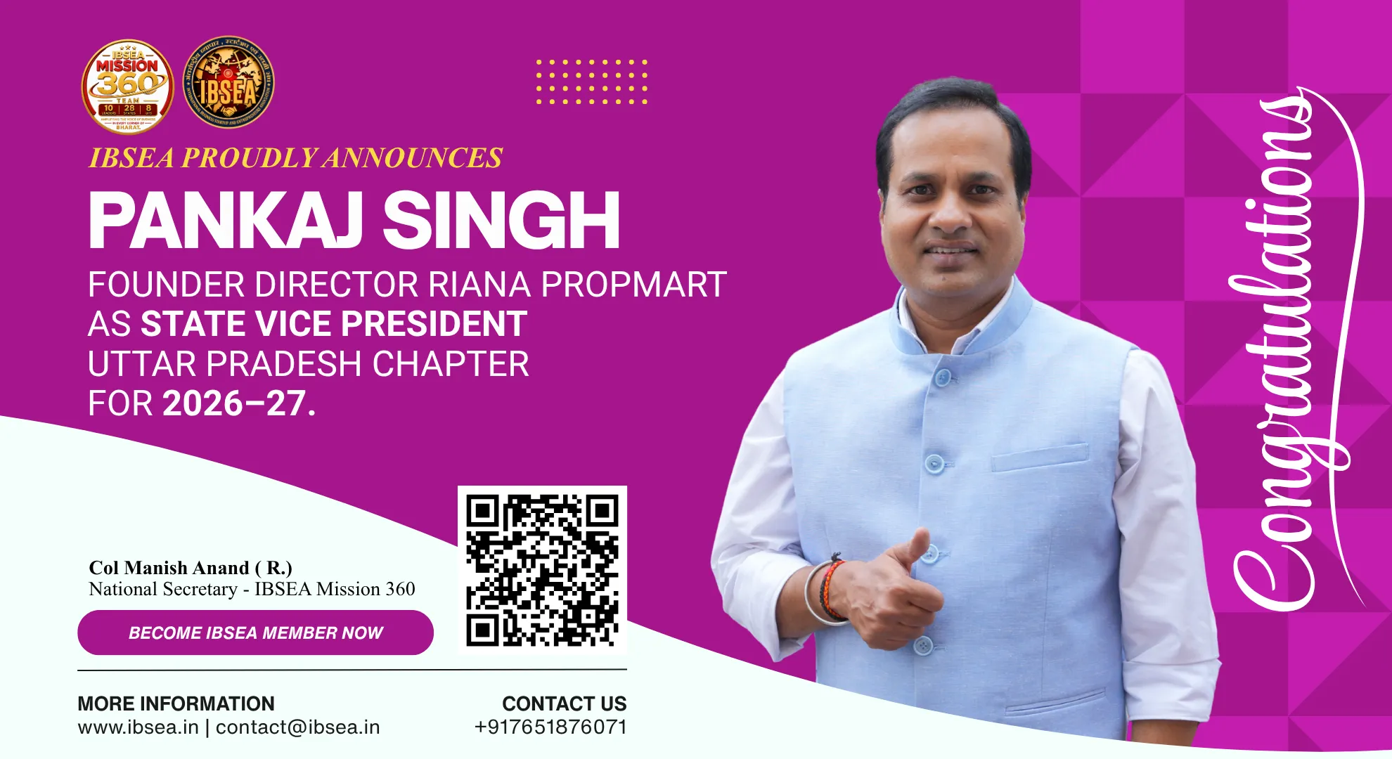 IBSEA Welcomes Pankaj Singh as State Vice President – Uttar Pradesh | 2026–27
